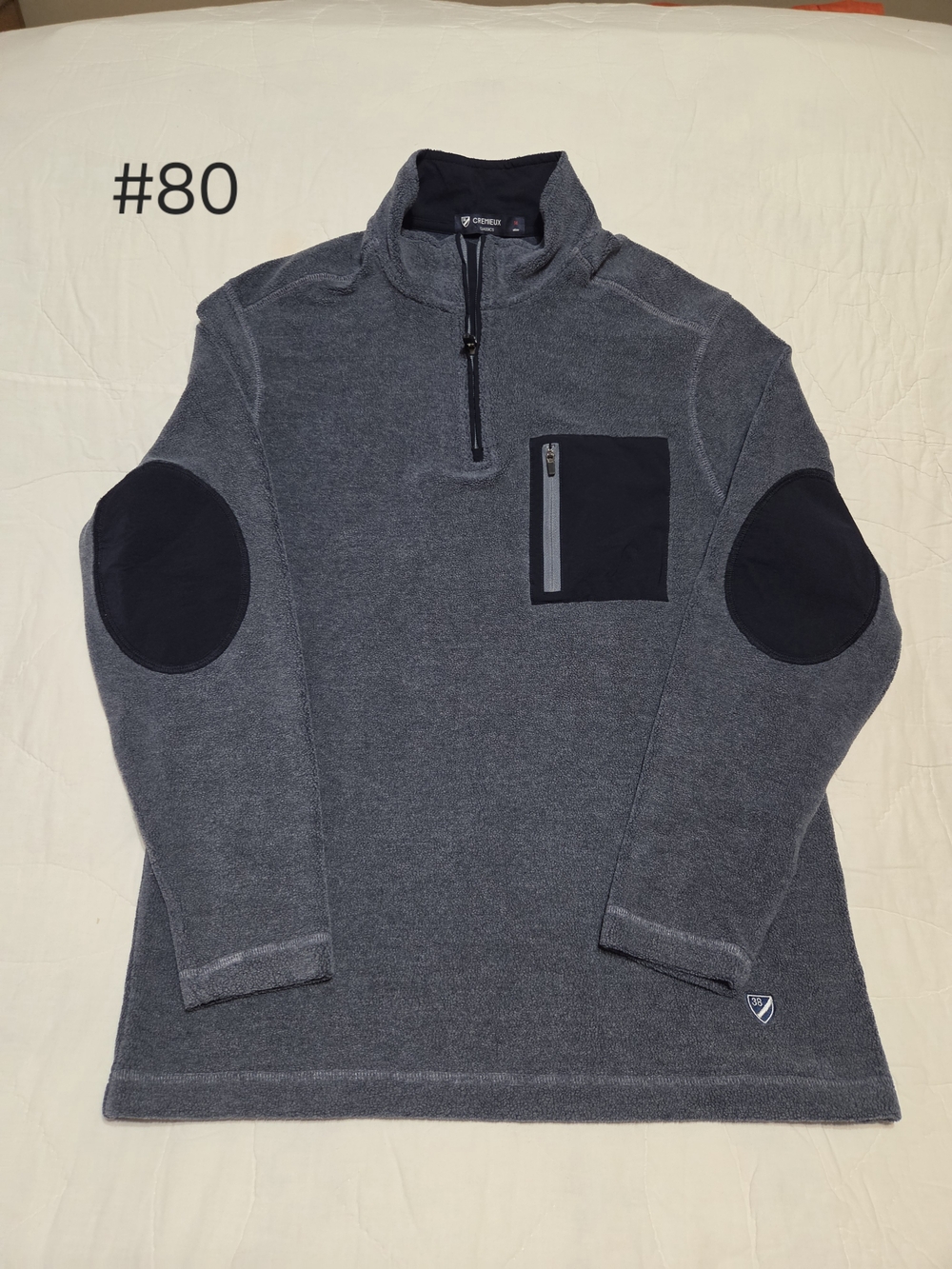 Cremieux Classics Club 38 Men's M Quarter-Zip Fleece Pullover Elbow Patches Grey